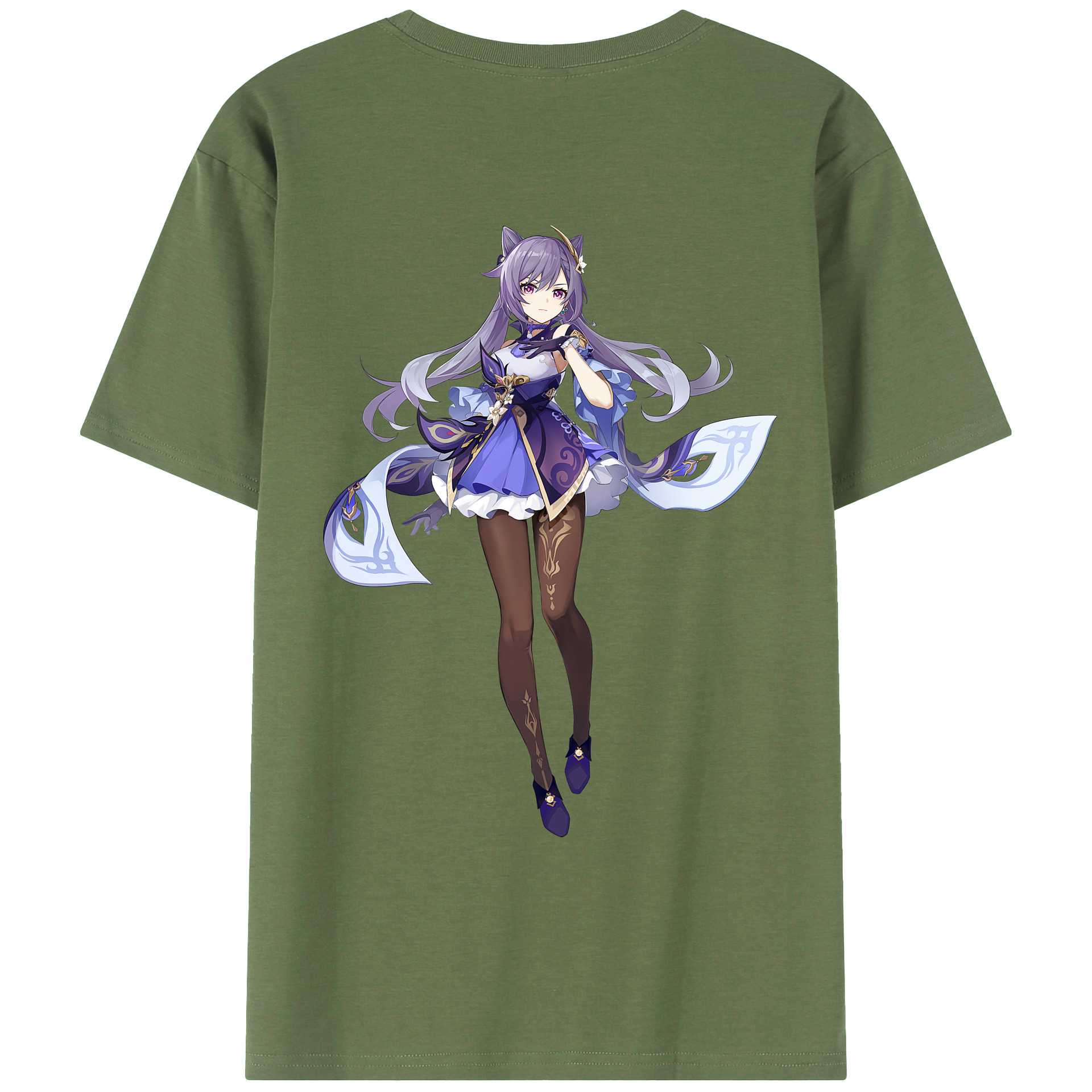 げんし神 刻晴 こくせい genshin Kokusei 綿100％ メンズ半袖Tシャツ（バックプリント） 通気性